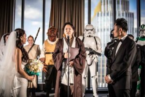 Star Wars themed wedding ceremony.